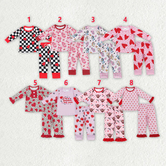 Sibling Girls Baby Kids Valentines Tee Shirts Top Pants Pajamas Clothes Sets