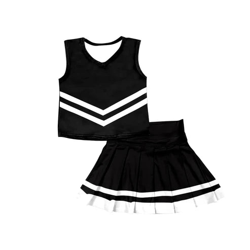8.11 Custom Moq 5 Baby Girls Black Sleeveless Team Vest Pleated Skorts Set
