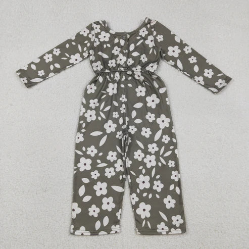 12.19 LR2828 Baby Girls Small Flowers Plaid Pockets Pants Jumpsuit