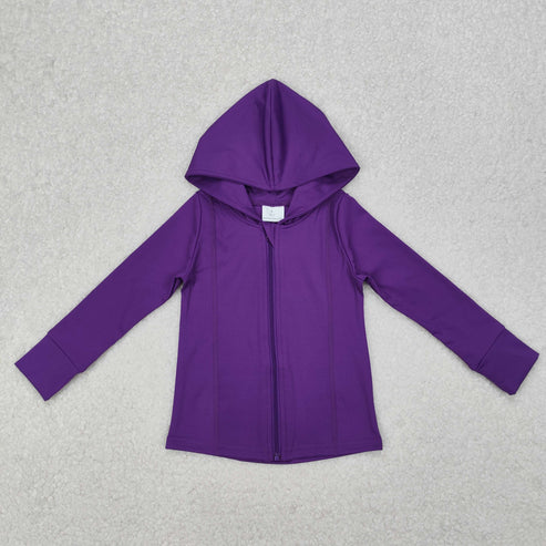 GT0807 Baby Girls Purple Zip Hooded Tops Yoga Athletic Cardigan