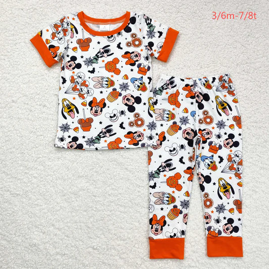 L-3.1BSPO0390 Cartoon donut Spider Bat Orange White short-sleeved pants pajamas set