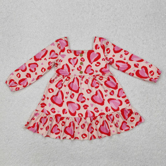 L-3.3 GLD0873 Baby Girls Valentines Hearts Red Knee Length Dress