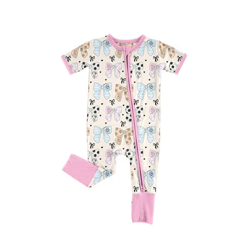 SR2351 Baby Infant Girls Dog Bows Zip Rompers preorder