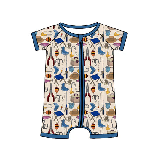 L-3.4 SR2721 Baby Infant Boys Fishing Zip Short Sleeve Rompers preorder