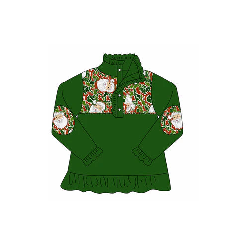 9.2 GT1184 Baby Girls Green Button Santa Camo Christmas Pullovers Top Preorder