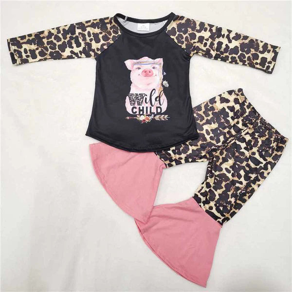 6 A29-1 Girl Leopard Pig Bell Outfit