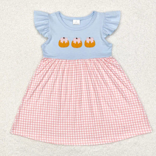L-3.3 GSD1421 Embroidery pumpkin pattern pink plaid shortsleeved dress