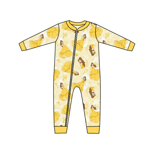 6.23 Custom Moq 3 Baby Girls Long Sleeve Princess 3 Zip Rompers