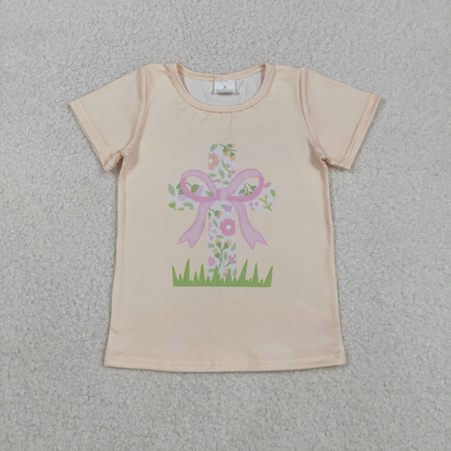 12.3 GT1397 Baby Girls Yellow Short Sleeve Flowers Cross Easter T-shirts Top
