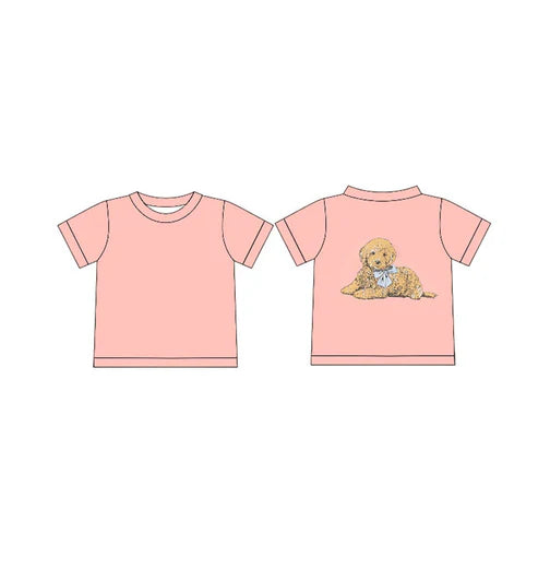 4.24 GT1020 Baby Girls Peach Short Sleeves Dog Tee Shirts Top Preorder