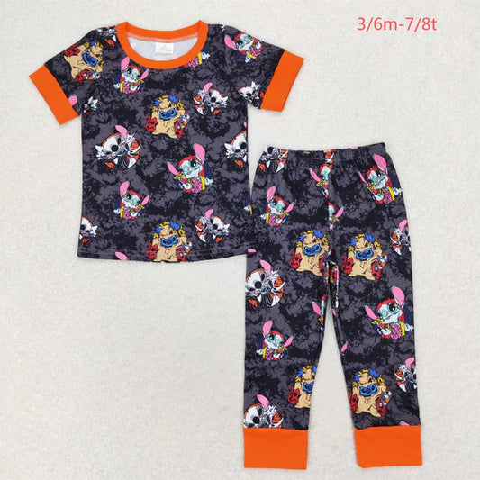 BSPO0417 Boys Halloween cartoon Bat black and gray short-sleeved pants pajama set