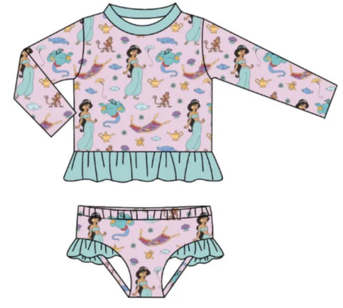 5.14 Girls cartoon light pink swimsuit two-piece