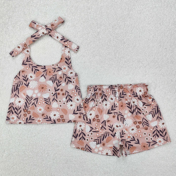 3.14 GSSO1870 Baby Girls Floral Halter Top Elastic Shorts Clothes Set