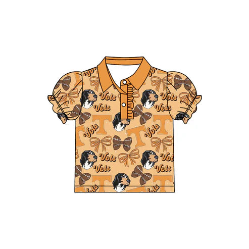 7.31  Custom Moq 5 Baby Girls Tennissee Vols Bows Team Short Sleeve Tee Pullovers Polo Shirts Tops