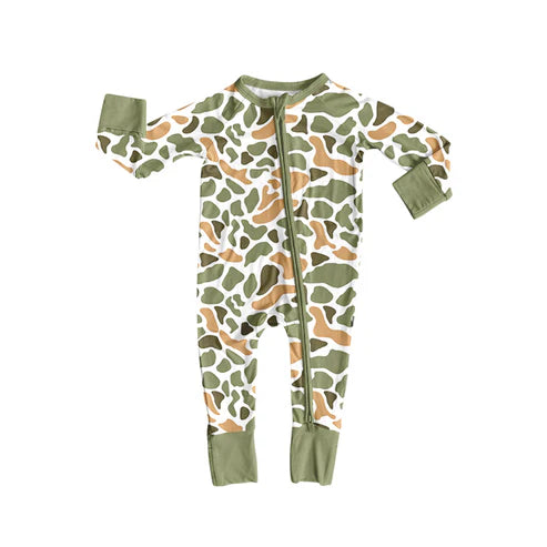 8.22 LR2578 Baby Boys Green Yellow Camo Western Zipper Footie Rompers Preorder