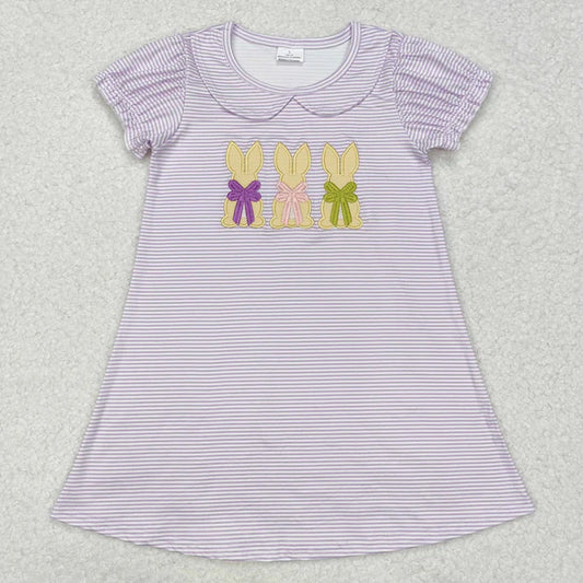 L-3.3 GSD1470 Baby Girls Lavender Stripes Bunny Knee Length Dress