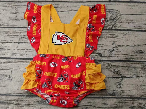 4.26 Preorder Moq 3 Baby Girls KC Team Ruffle Rompers