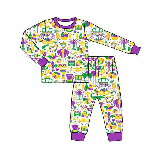 11.15 MOQ:5pcs BLP1388 pre-order toddler boy clothes mardi gras boy pajamas outfit