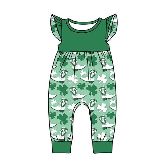 12.11 MOQ:5pcs SR3783 pre-order baby girl clothes lucky print toddler girl St. Patrick summer romper