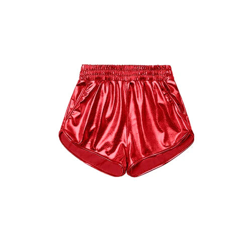 SS0415 Baby Girls Red Pocket Leather Elastic Bottom Shorts Preorder