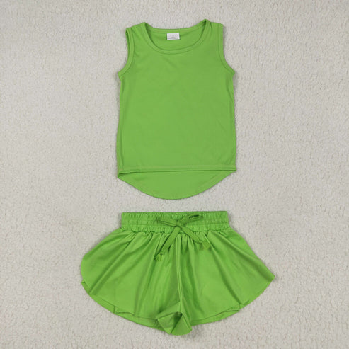 6.2  GT0985+SS0548 Baby Girls Green Sleeveless Top Skorts Set