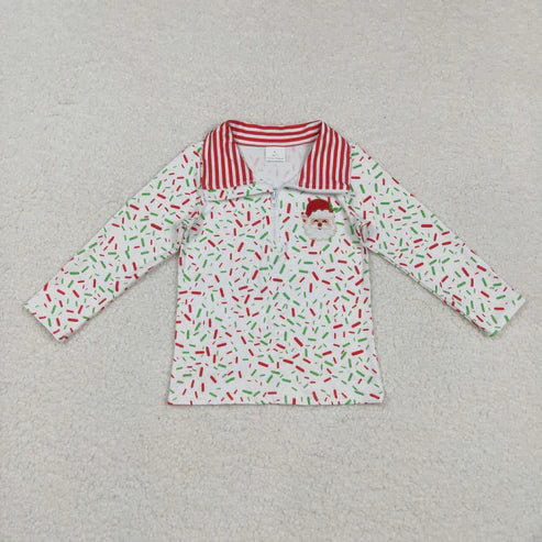 8.25 BT1294 Embroidery Baby Girls Long Sleeves Team Santa Zipper Pullovers Top