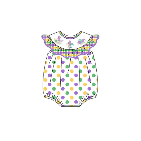 10.1  SR3252 Baby Girls Mardigras Polka Dots Anchors Ruffle Rompers Preorder