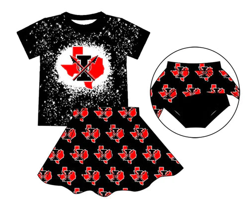 8.1  Custom Moq 5 Baby Girls Short Sleeves Black I Top Plaid Bummies Shorts Team Set