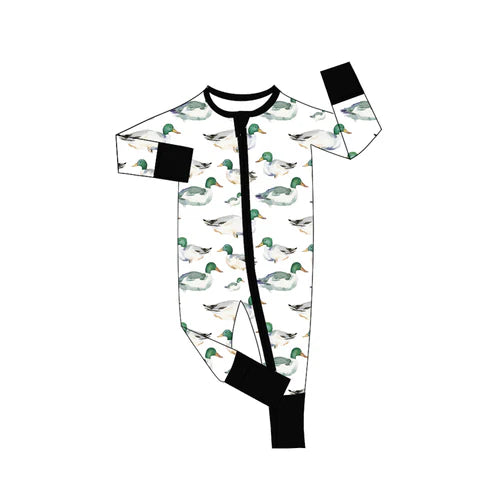 7.30 LR2499 Baby Boys Ducks Plaid Western Zipper Rompers Preorder