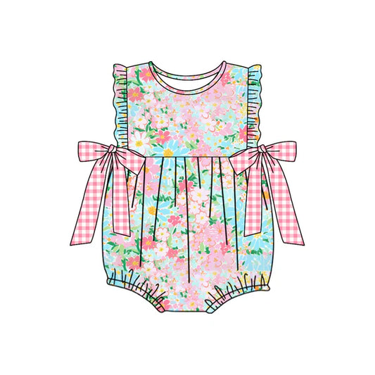 L-3.4 SR2719 Baby Infant Girls Blue Pink Flowers Bows Rompers preorder