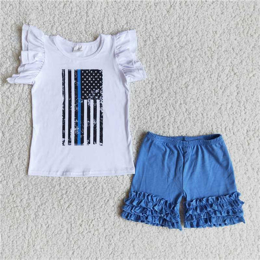 5.22 A7-12 National Day White Top National Flag Blue Shorts