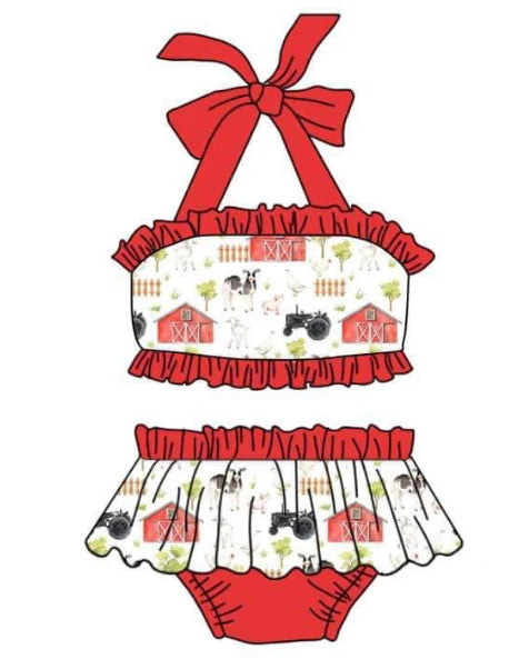 5.8 Girls pig cattle sheep farm swimsuit two-piece set