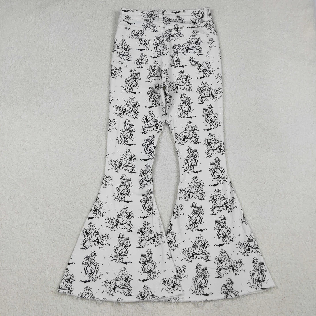10.16 P0296 Adult Women White Western Rodeo Denim Bell Bottom Pants Jeans