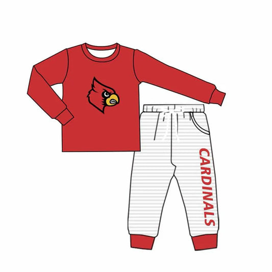 8.20 Custom MOQ 5 Baby Boys Cardinals Red Top Pant Team Set