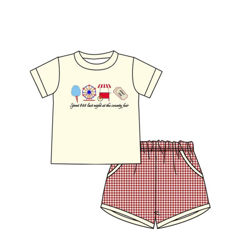4.11 BSSO1468 Baby Boys Ice Cream Store Top Red Plaid Pockets Short Set Preorder