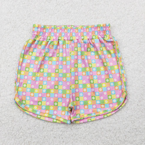 5.9 SS0474 Baby Girls Pink Plaid Flowers Sport Shorts Bottoms
