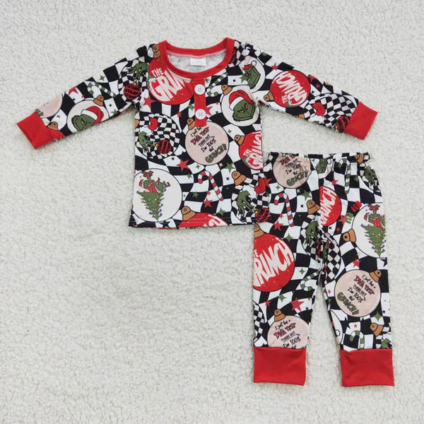 L-3.2 BLP0208 cartoon black and white plaid long sleeve pantsuit
