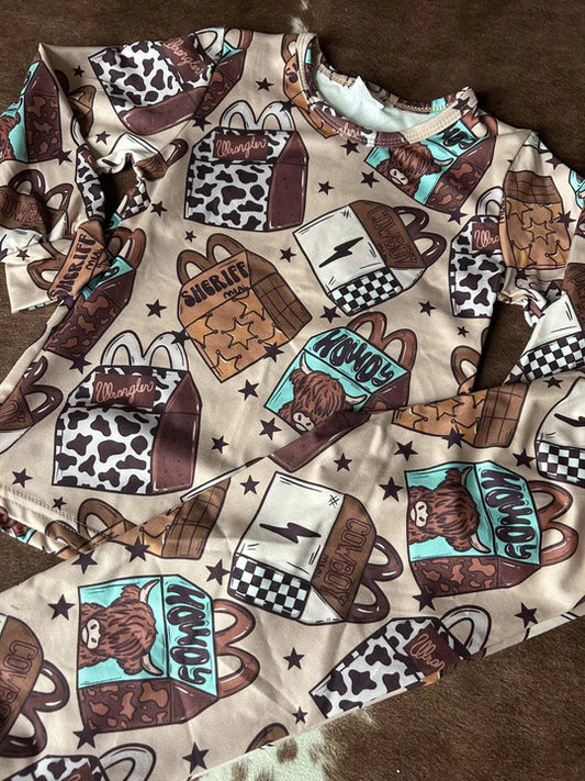 12.10 MOQ：5pcs BLP1414 pre-order toddler boy clothes highland cow boy winter pajamas outfit