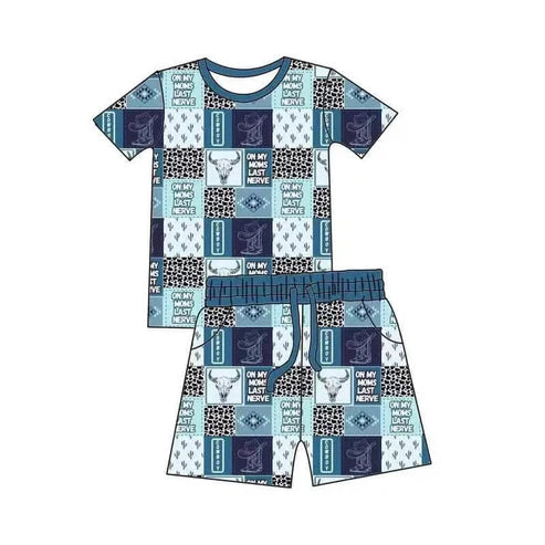 4.1 BSSO1458 Baby Boys Cactus Bull Skull Plaid Top Short Set Preorder