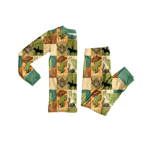8.5 BLP1219 Baby Boys Bull Skull Cactus Top Pant Western Pajamas Set Preorder
