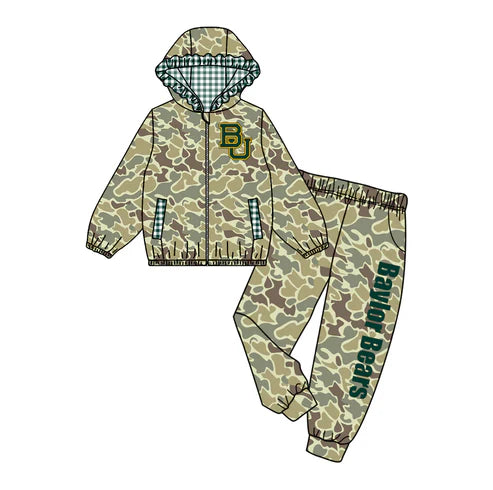10.11 Custom Moq 8 Baby Girls Camo Zipper Hoodie Top BU Team Clothes Set
