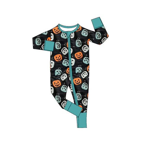 7.26 LR2465 Baby Boys Long Sleeves Colorful Ghost Pumpkins Zipper Pant Rompers Preorder