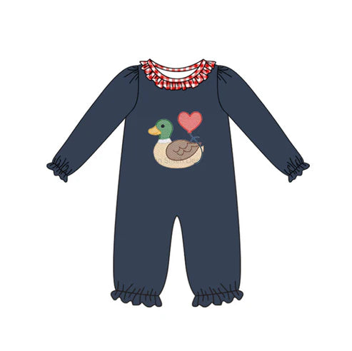 9.29 LR2720 Baby Girls Hearts Ducks Valentine Ruffle Footie Rompers Preorder
