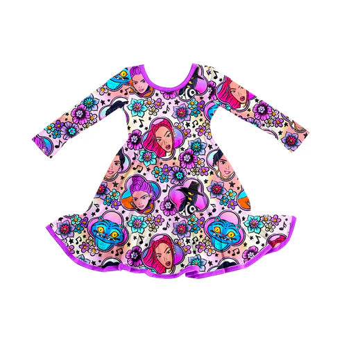 9.30 GLD1351 Baby Girls Cartoon Princesses Flowers Ruffle Knee Length Dresses Preorder