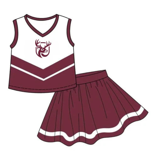 7.5 Custom Moq 3 Baby Girls Red Deer Cheer Team Top Skort Shorts Clothes Sets