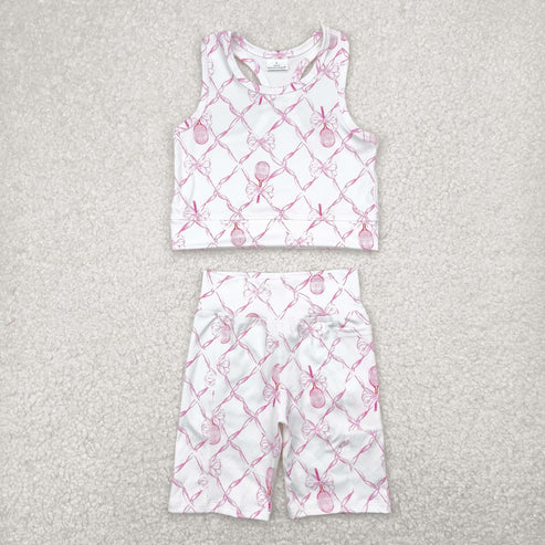 5.3 GT0883+SS0397 Baby Girls Pink Tennis Bow Yoga Vest Short Active Wear Clothes Set