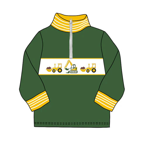 5.29 BT0931 Baby Boys Green Constructions Zip Long Sleeve Pullovers Tops Preorder