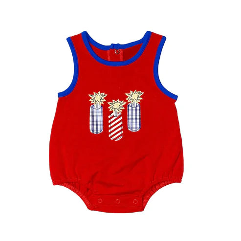 SR2901 Baby Infant Boys Red Sleeveless Fireworks 4th Of July Rompers Preorder