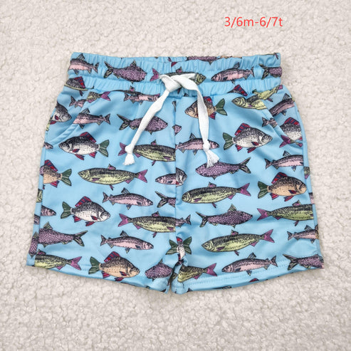 5.9 S0542 Baby Boys Hot Blue Fishes Swimming Trunks Summer Shorts