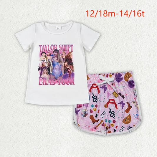 4.7 GT0506+SS0419 Baby Girls Short Sleeves Singer Tops Shorts Clothes Set